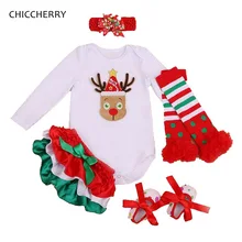 Одежда для маленьких девочек; Рождественский костюм с оленем; боди с длинными рукавами; повязка на голову; шаровары; гетры; Одежда для новорожденных