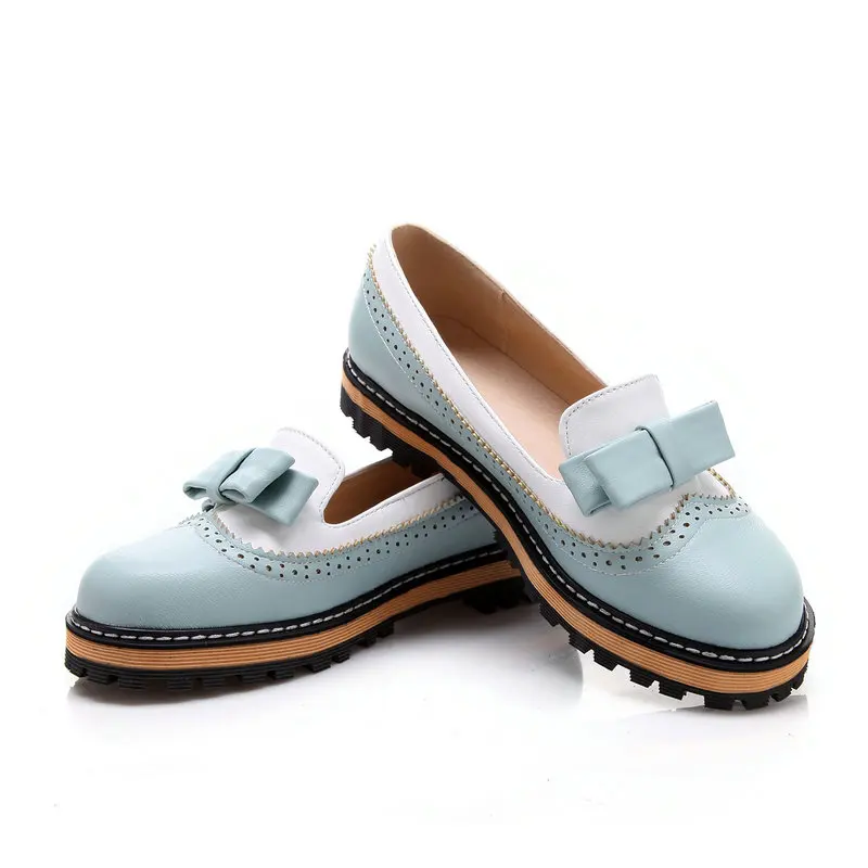 ESVEVA/ г. Женская обувь на плоской подошве с круглым носком на весну-осень Милая обувь из мягкой искусственной кожи в стиле пэчворк с кружевом размеры 34-43 - Цвет: Синий
