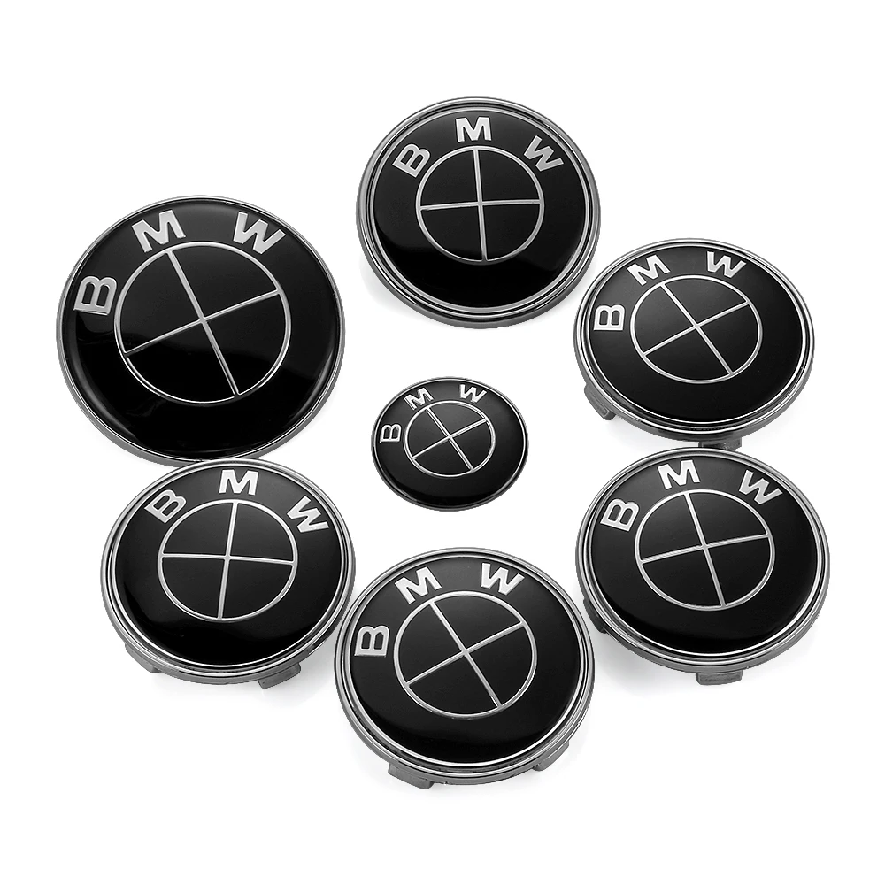 7Pcs BMW Logo Replacment 82mm 74mm Hood Bonnet Trunk Steering Wheel Center Cap BMW Badge Emblem E46 E39 E36 E60 E90 F30 E53 E34 