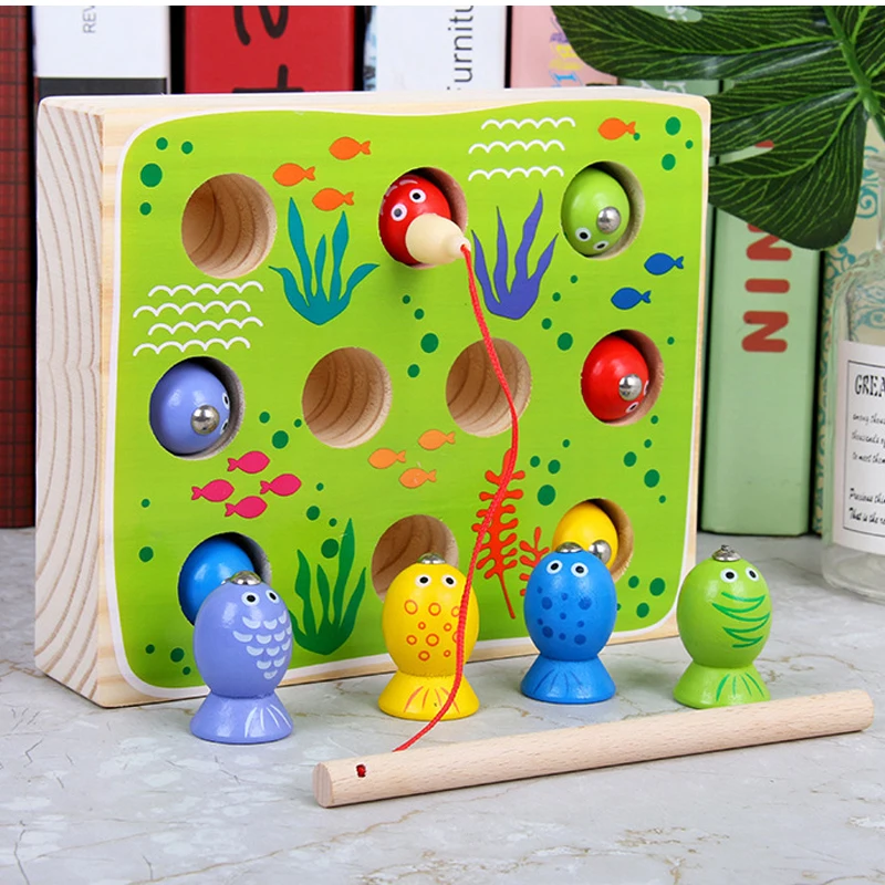 

Children Montessori Fish Toy 3D Catch The Insect Magnetic Fishing Wooden Toys For Children Oyuncak Brinquedos Juguetes Brinquedo