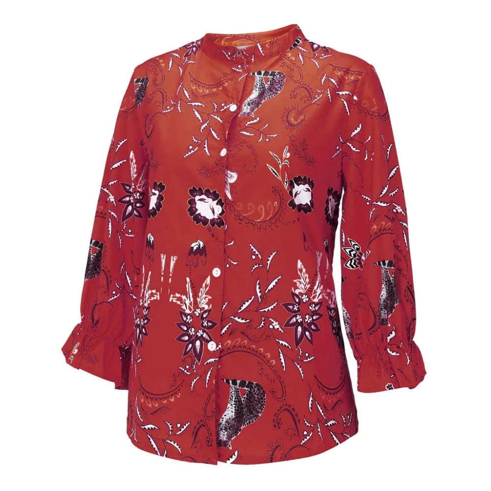 2019 Women's casual printed button lotus leaf sleeve shirt top and blouses summer sexy blouses women beach pretty blouses 40J12 (11)