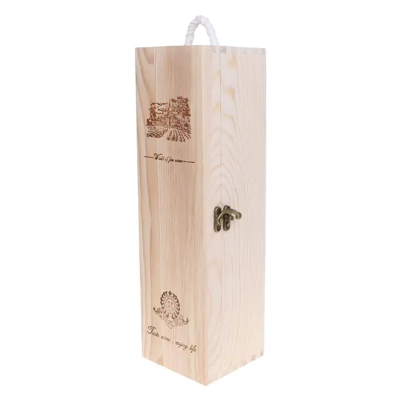 

Retro Empty Single Bottle Red Wine Box Pine Wood Storage Case Container Carrier Grape Whiskey Packing Box