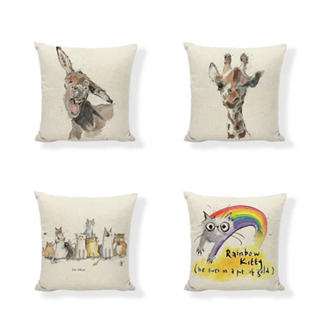 Best Offers Lovely Animal Cushion Cover 45*45cm Giraffe Cat Pattern Linen Pillow Set 4 Piece Set Home Decoration Living Room Sofa Chair Bed Best Offers Lovely Animal Cushion Cover 45*45cm Giraffe Cat Pattern Linen Pillow Set 4 Piece Set Home Decoration Living Room Sofa Chair Bed
