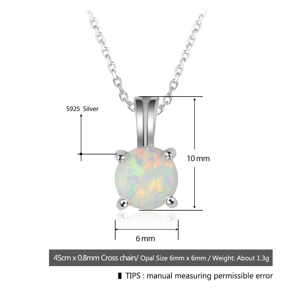 925 пробы Серебряное ожерелье с 6 мм круглым белым розовым Синим Опалом женское ожерелье с подвеской подарок на день рождения для девочек(Lam Hub Fong