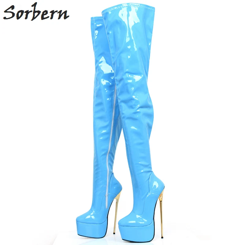 

Sorbern Extreme Heels Exotic Dancer Shoes Crotch Thigh High Boots 22Cm/6Cm Platform Shoes Multi Colors Metal Heels Fetish Shoes