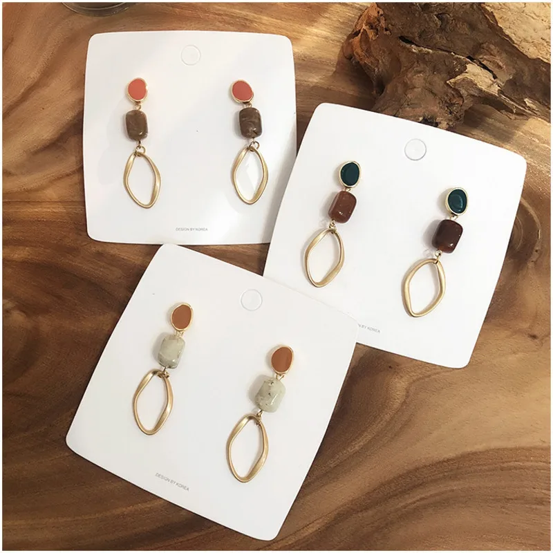 

2019 Korea Earrings Resin Drop Glaze Geometry Metal Long Fashion Women Ear Rings Irregular Retro Earrings Copper Jewelry