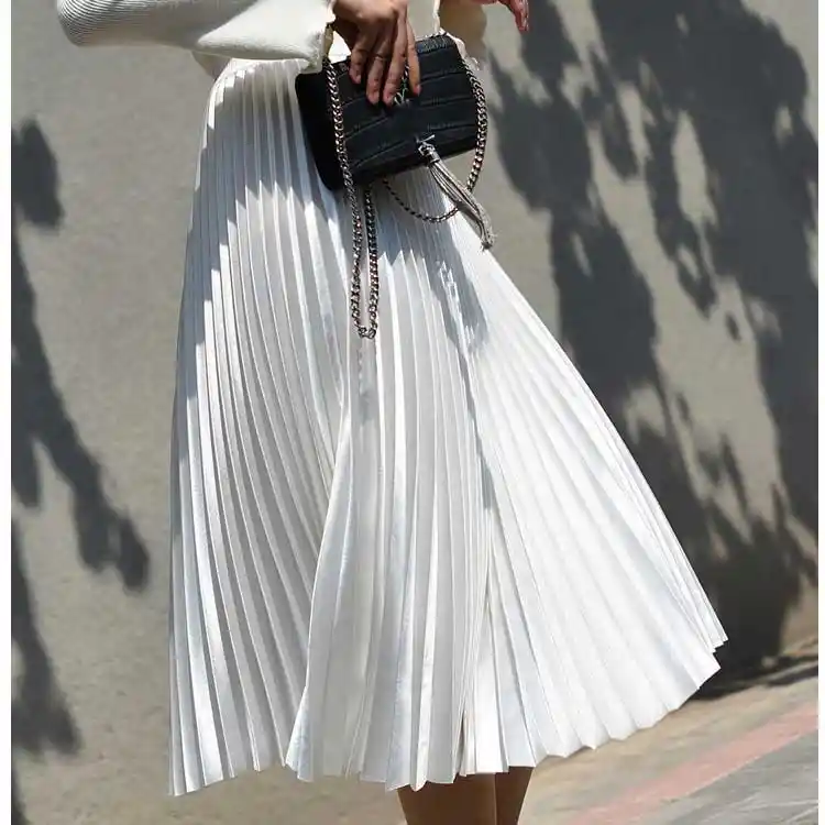 long white pleated maxi skirt