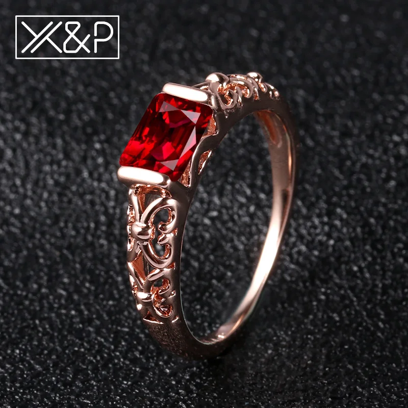 X&P Cute Rose Gold Silver Big Red White Crystal Rings for Women Engagement Wedding Fashion Cubic Zirconia Women Ring Jewelry