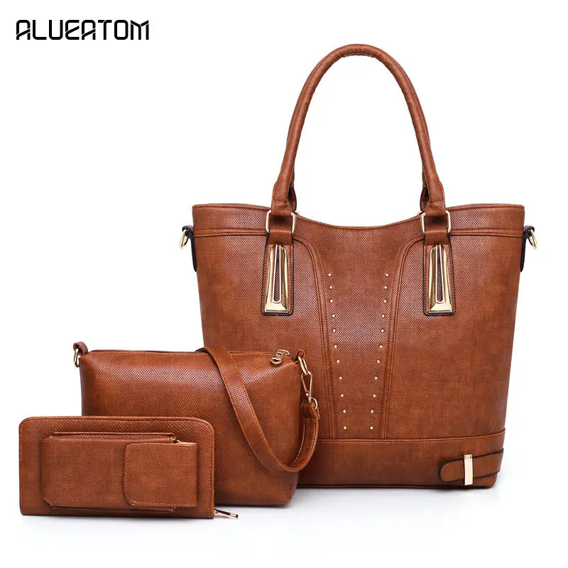 

Luxury PU Leather Handbags 3PCS Lacquered Shoulder Crossbody Bag For Women Casual Tote Messenger Bags Set Clutch Feminina