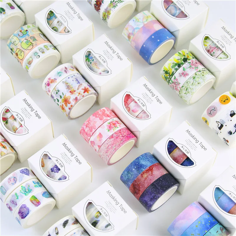 3 Rolls Washi Masking Tape Set Petal Animal Flower Paper Masking Tapes Japanese Washi Tape DIY Scrapbooking Sticker, 15mm x 5m