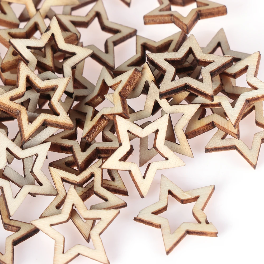 

50pcs 10-20mm Hollowed Stars Wooden Crafts For Arts Scrapbooking Embellishments Wedding DIY Wood Slices Home Decoration