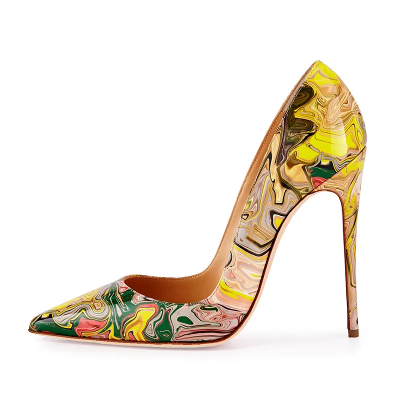 

2019 Graffiti Colorful 12 cm Women Pumps Sexy Ladies Stiletto High Heels Pointed Toe Spring Women's Wedding Party Shoes Woman
