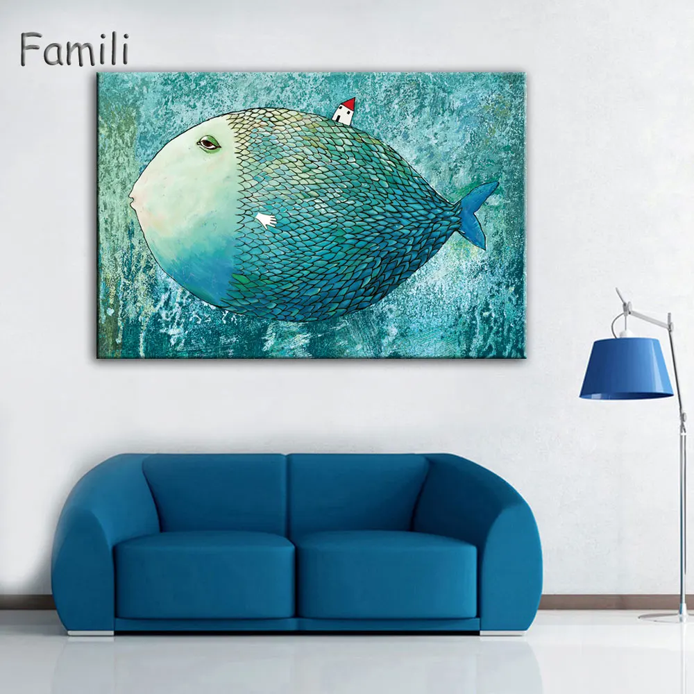 

Nordic Canvas Painting Abstract Fish Wall Art Painting Canvas Poster Watercolor Decoration Prints Bedroom Home Decor