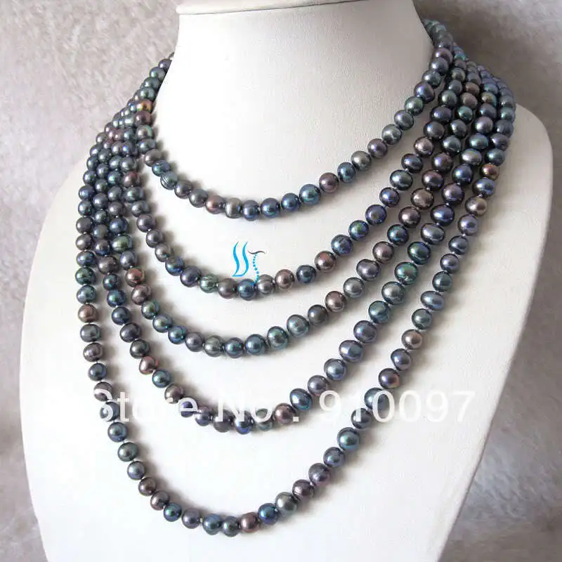 

>>>100" 6-8mm Peacock Freshwater Pearl Strands Necklace Cultured