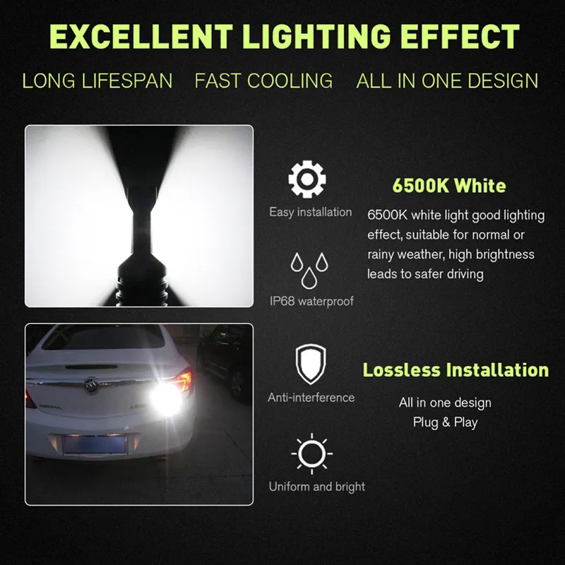 Лампы светодиодные H1 H3 H4 H7 H8/H11 H10 5202 9005/HB3 9006/HB4 6500 К 2 шт.|Передние LED-фары для авто| |
