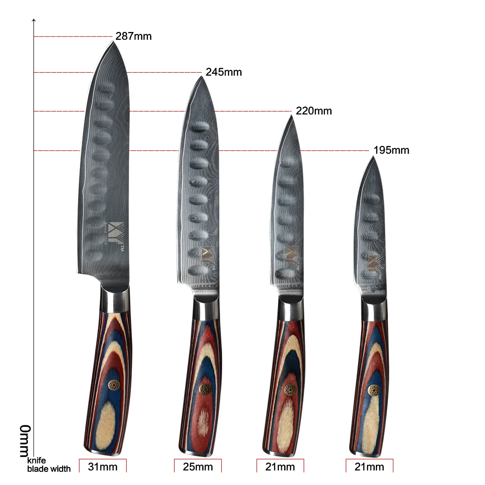 XYj дамасский стальной нож японский VG10 Дамасские Стальные Кухонные ножи с цветной деревянной ручкой 3,4, 5,6 дюймов дамасский кухонный нож