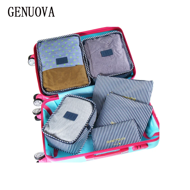 

High Capacity Organiser Accessories Set of Six Waterproof Travel Clothing Sorting Bag Trolley Case 6-piece Packing Cube Bags
