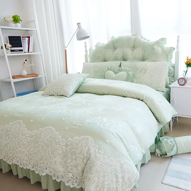 4pcs/set Korean bedding set Satin Jacquard Cotton Lace embroidery