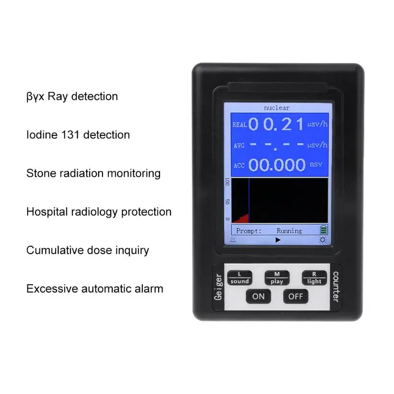 

1Pcs Upgrade Geiger Counter Nuclear Radiation Detector Personal Dosimeter Marble Tester X-ray Display Screen Radiation Dosimeter