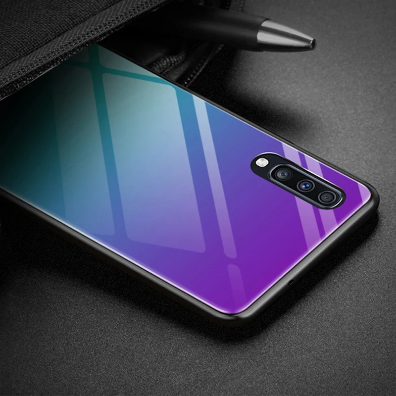 Для samsung galaxy A70 A7050 Дело Звездное небо закаленное Стекло+ края из ТПУ тонкий твердый переплет A505F 6," бампера телефон случаях