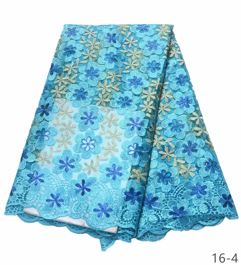 

African Lace Fabric 2018 Embroidered Nigerian Laces Fabric High Quality French Tulle Lace Fabric For sky blue Women Dress 16