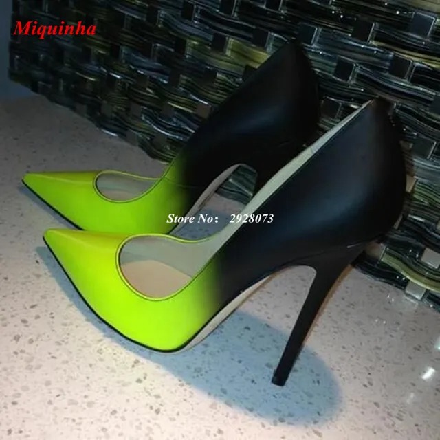 black and neon yellow heels