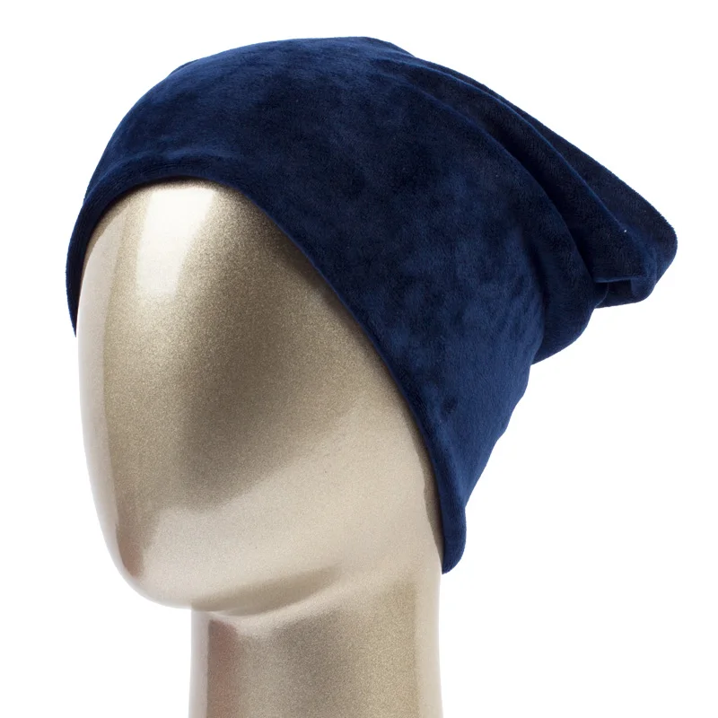 Geebro, Брендовая женская шапка, Skullies Beanies, полиэстер, вязаные шапки, зимние, теплые, вельветовые, шейный шарф и шапочки, шапки для женщин - Цвет: Navy