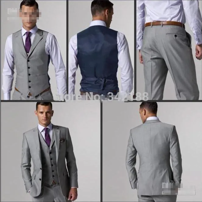 

FREE EMS!TOP SALE Custom Design Slim Fit Side Slit Light Gray Two Buttons Notch Lapel Groom Tuxedos Men Suits Man Business Suit