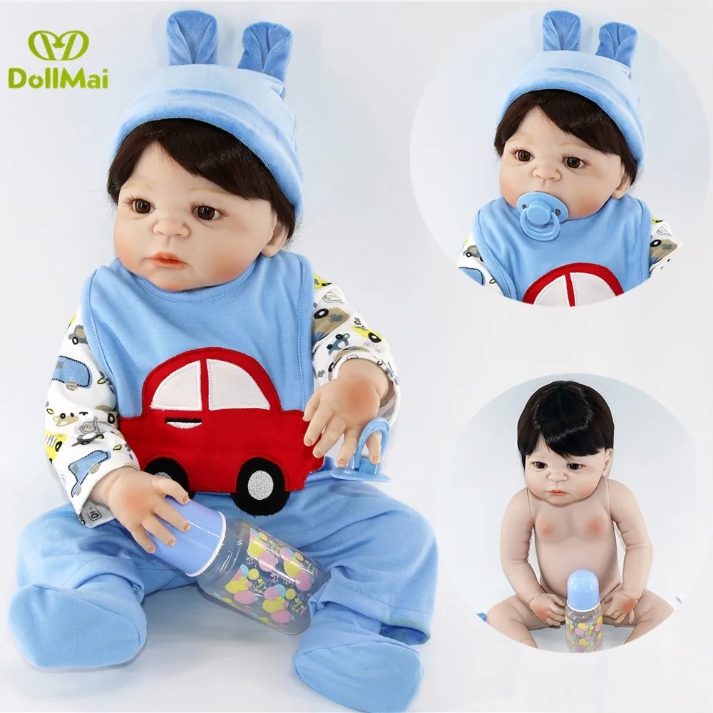 

Full silicone reborn baby boy dolls 23"57cm rebirth doll real baby alive Bebes reborn menino bonecas child gift toy doll