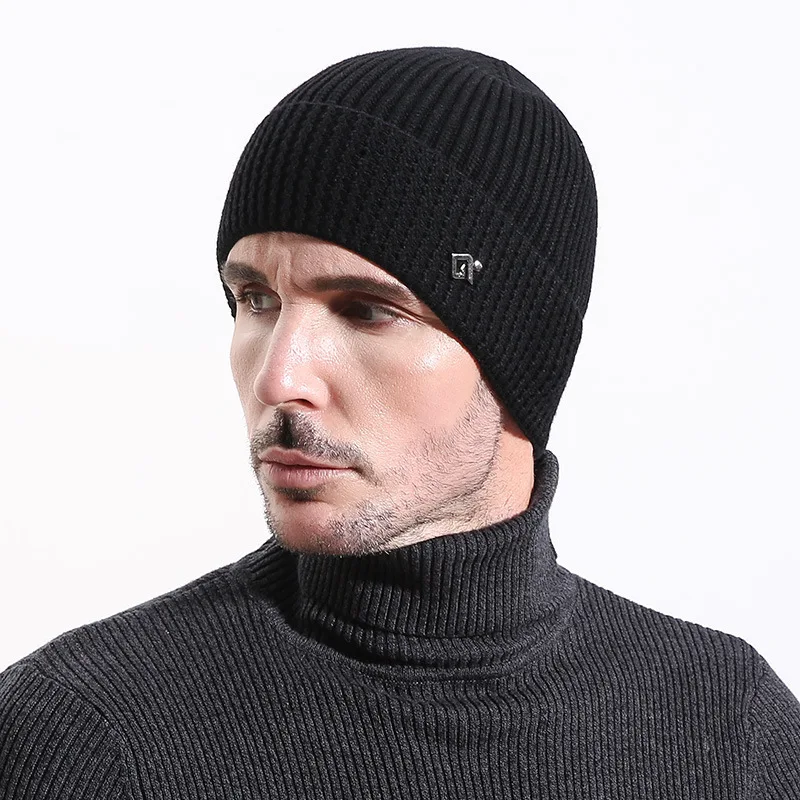 Men Beanie Angora Winter Knit Hat Warm Autumn Casual Outdoor Ski Accessory Wool Soft Solid Color (9)
