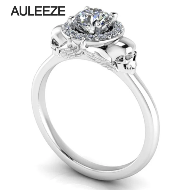 halloween solid 10k white gold engagement ring double skull halo simulated diamond vintage wedding ring unique - 10k Wedding Ring halloween solid 10k white gold engagement ring double skull halo simulated diamond vintage wedding ring unique - 10k Wedding Ring
