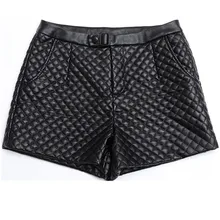 Женские повседневные шорты из искусственной кожи с высокой талией