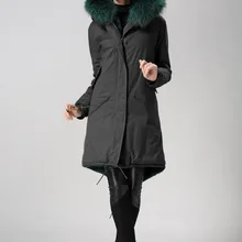 Новое поступление плащ из искусственного меха на подкладке и реального енотовидная собака черный зеленый меховым воротником mr Mrs Меховая куртка в мужские и женские;