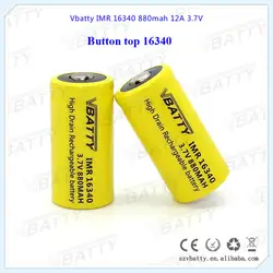 Бесплатная доставка Кнопка 16340 литий Топ батареи Vbatty IMR16340 880 мАч 12A высокого качества для фонарик/факел (1 шт.)