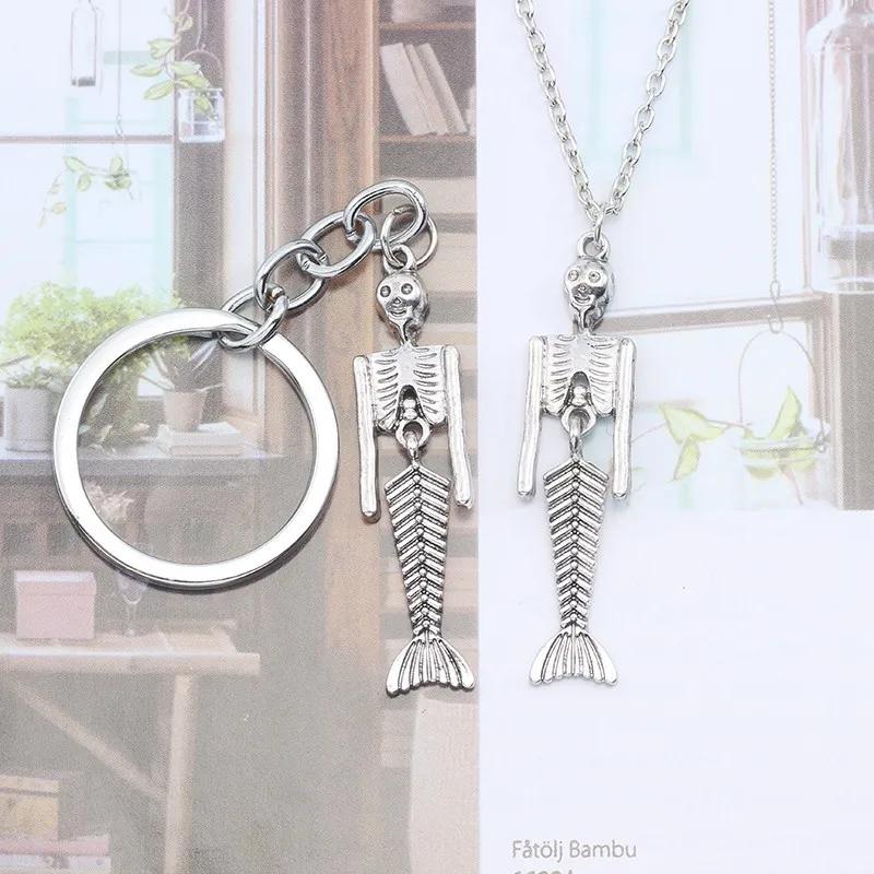 Vintage-Silver-Mermaid-Pendant-Necklace-Keychain-Steampunk-Skeleton-Mermaid-Necklace-Jewelry-For-Women-Halloween-Gifts-Collares (2)