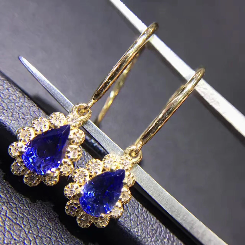 

1CT Sapphire Diamond Earrings GVBORI 18K White Gold Blue Gemstone Earrings For Women Fine Jewelry Wedding/Engagement/Party