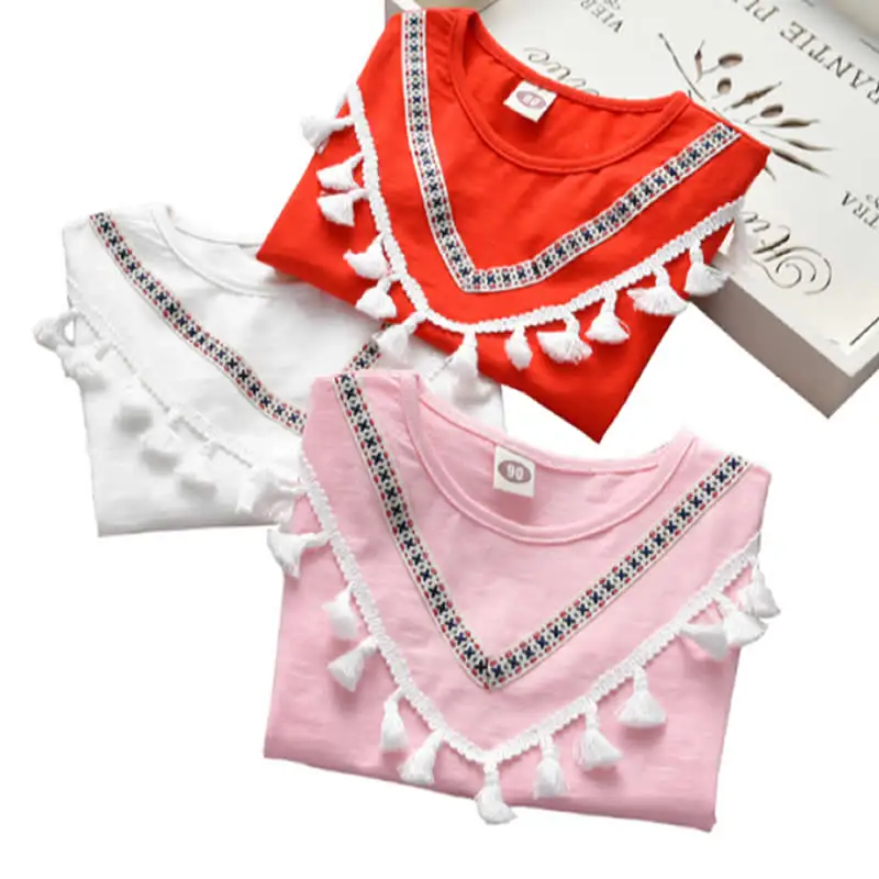 

Toddler Tops Tees Short Sleeve Shirts Children Blouse Kids Tassel Bottoming Shirt Baby Bamboo Cotton shirt