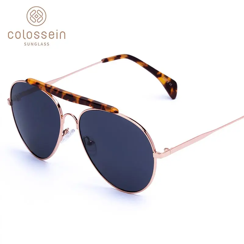 COLOSSEIN авиаторы солнцезащитные очки для женщин винтажное покрытие UV400 градиентные очки легкий металлический сплав ацетатные очки Солнцезащитные очки мужчины - Цвет линз: Black