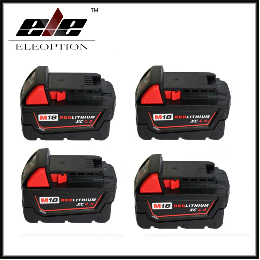 

4x Eleoption New18V Li-Ion 4000mAh Replacement Power Tool Battery for Milwaukee M18 XC 48-11-1815 M18B2 M18B4 M18BX Li18