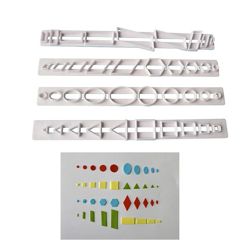

4Pcs/Set New Stylish Plastic Geometry Fondant Cake Mold Biscuits Cookie Cutter Embossed Molds DIY Sugarcraft Baking Tool