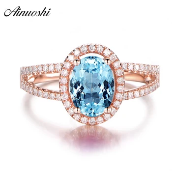 

AINUOSHI 1.5 Carat Oval Cut Natural Blue Topaz Halo Ring Pure 925 Sterling Silver Rose Gold Color Ring Engagement Wedding Ring
