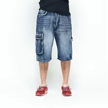 Классические мужские брюки карго джинсовые шорты хип-хоп мульти с карманами мешковатый джинсовые шорты плюс размер 42 44 46 синий, 059-1