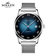 Watches Men Luxury Brand SOLLEN Automatic mechanical watch waterproof business style Men Stainless Steel Watch zegarki