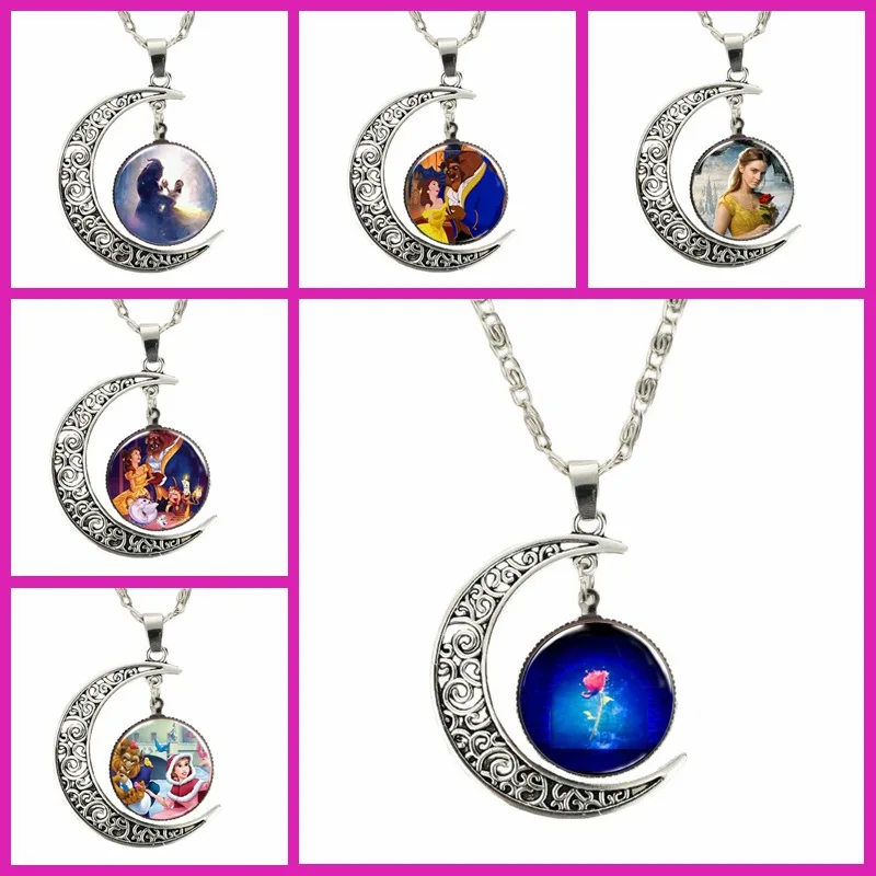 1PC Beauty and the Beast Moon Time Glass Necklace Rose Flower Cup Retail  Fast Shipping