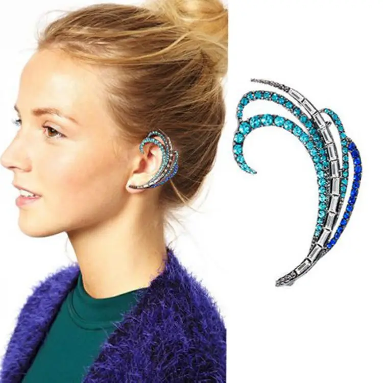 Женские серьги клипсы со стразами и перьями павлина 2020|clip on earrings|ear cuff clipcuff clip earings