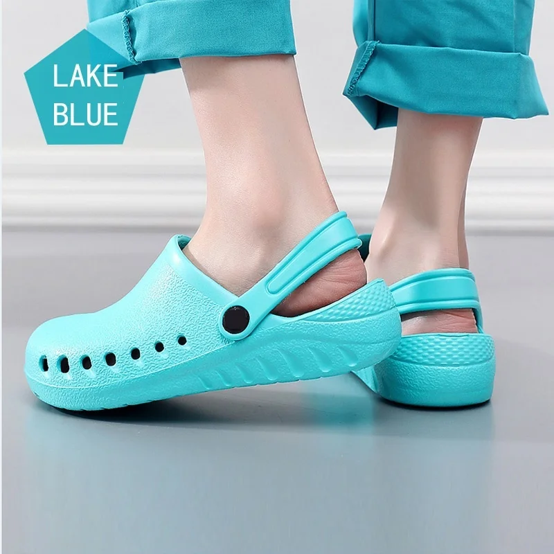 Unisex Scrub Shoes Surgery Shoes with A Back Strap Garden Clogs Lightweight EVA Nurse Shoes Breathable Slip on Shoes