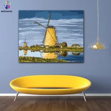DIY Раскрашивание картины по номерам с цветами голландская ветряная мельница Картина Рисунок по номерам Обрамленный дом