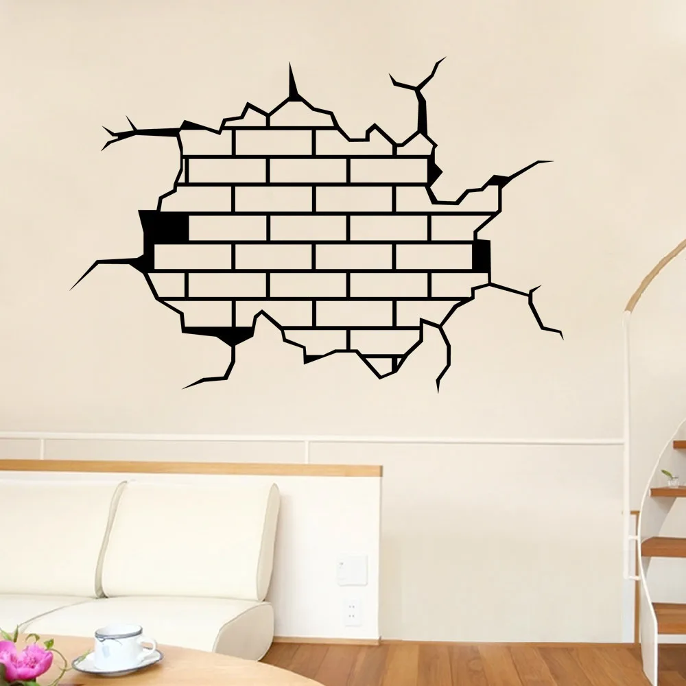 Broken wall vinyl wall decals home decor living room diy art mural