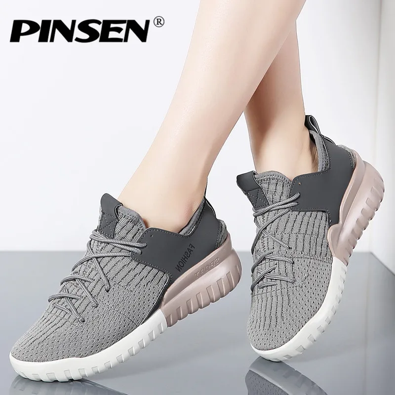 

PINSEN 2019 Spring Casual Women Shoes Comfortable Braethable Sneakers Women Lace-up Gray Black Ladies Shoes zapatillas mujer