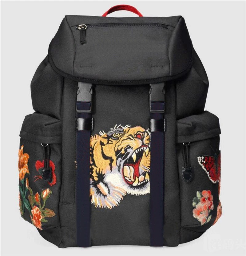 

Brand Custom Backpack 2019 New Unisex Canvas Nylon Handmade Embroidery Tiger Butterfly Flower High Quality Pack